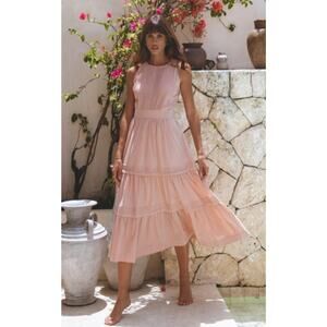 Pampalone Perle Pleated Tiered Vacation Resort Wear Midi Dress Medium